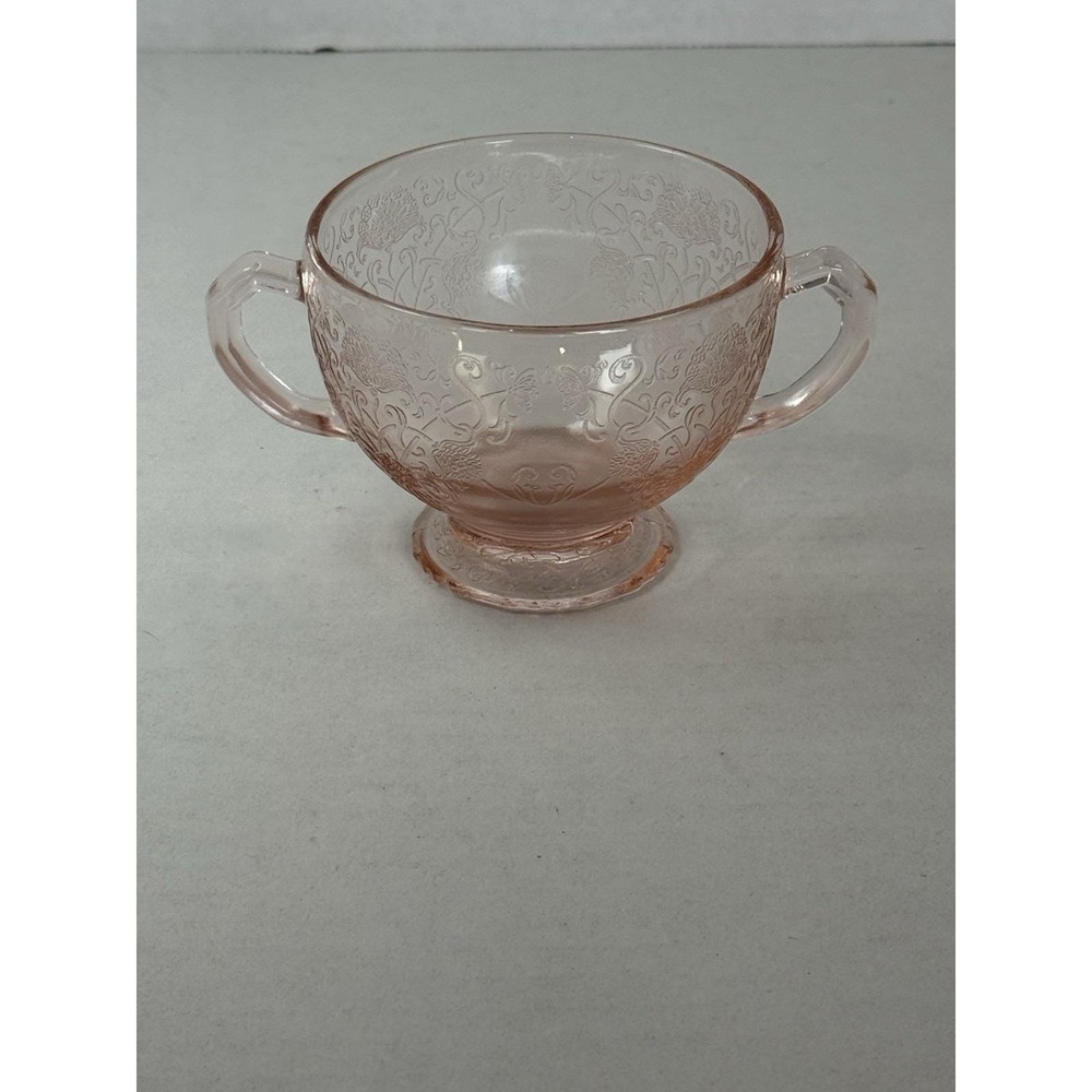 Hazel Atlas Florentine Poppy Pink Sugar Bowl Depression Glass